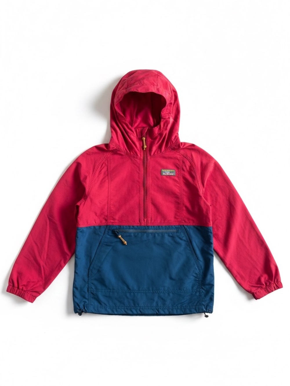 L.L. Bean Hooded Windbreaker Anorak Jacket Red Blue Colorblock Kids M 10-12